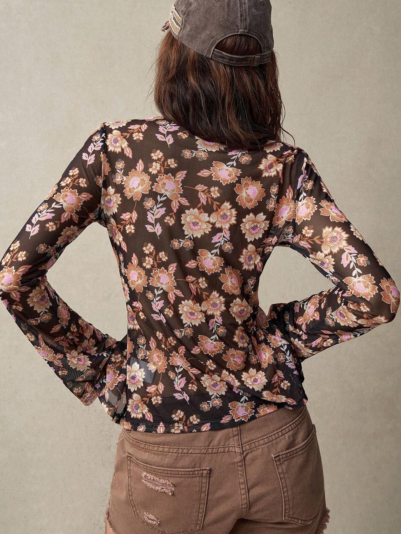 European And American Printed Shirt Women's Slim Fit Slimming Retro Temperament - Gizmo Galaxy