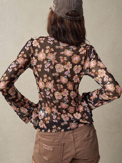 European And American Printed Shirt Women's Slim Fit Slimming Retro Temperament - Gizmo Galaxy