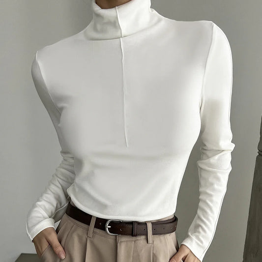 Women's Solid Color Top Fashionable Velvet Texture Fashionable T-shirt Long Sleeved - Gizmo Galaxy