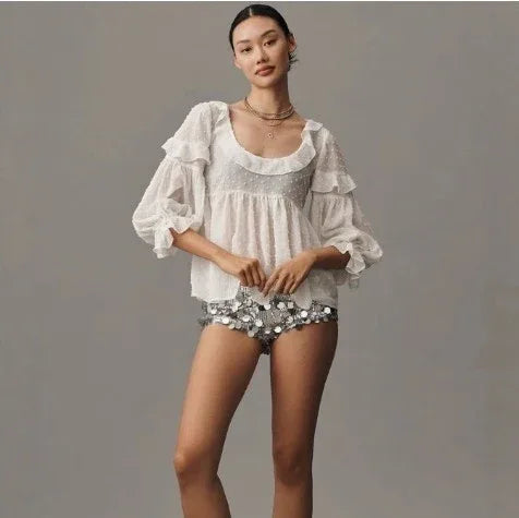 Women's Casual Solid Color Cut-out Printed Shirt - Gizmo Galaxy