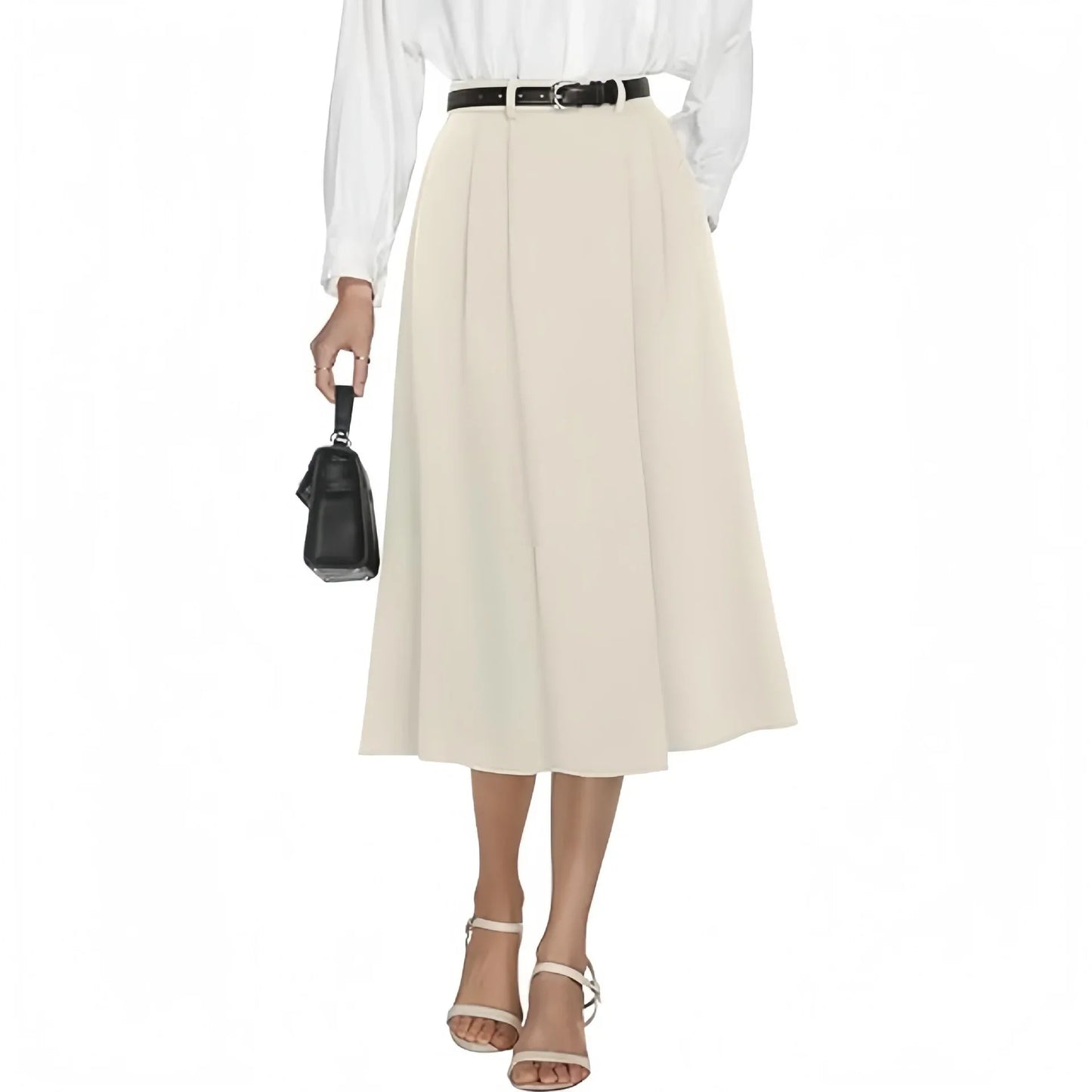 Business-casual Flared A-line Pleated Skirt With Pockets - Gizmo Galaxy
