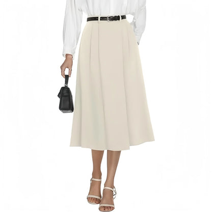 Business-casual Flared A-line Pleated Skirt With Pockets - Gizmo Galaxy