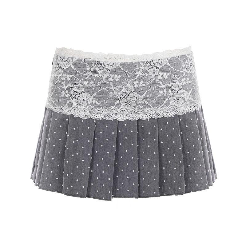 Low-rise Pleated Skirt With Lace Trim And Panel Design To Prevent Wardrobe Malfunctions - Gizmo Galaxy