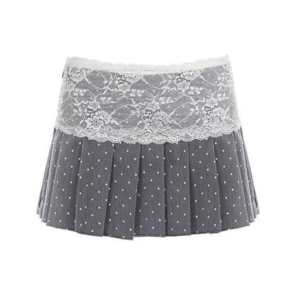 Low-rise Pleated Skirt With Lace Trim And Panel Design To Prevent Wardrobe Malfunctions - Gizmo Galaxy