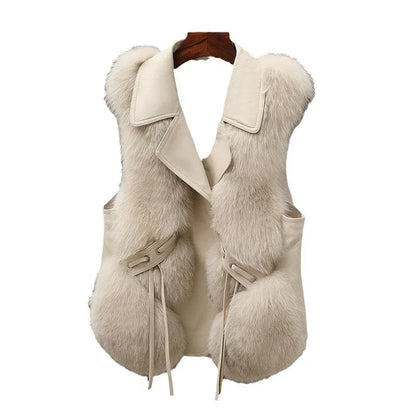 Fur Vest Short Coat Autumn And Winter New Patchwork Winter Fox Fur Jacket Women Short Artificial Fur Coat Elegant Female Warm Vest - Gizmo Galaxy