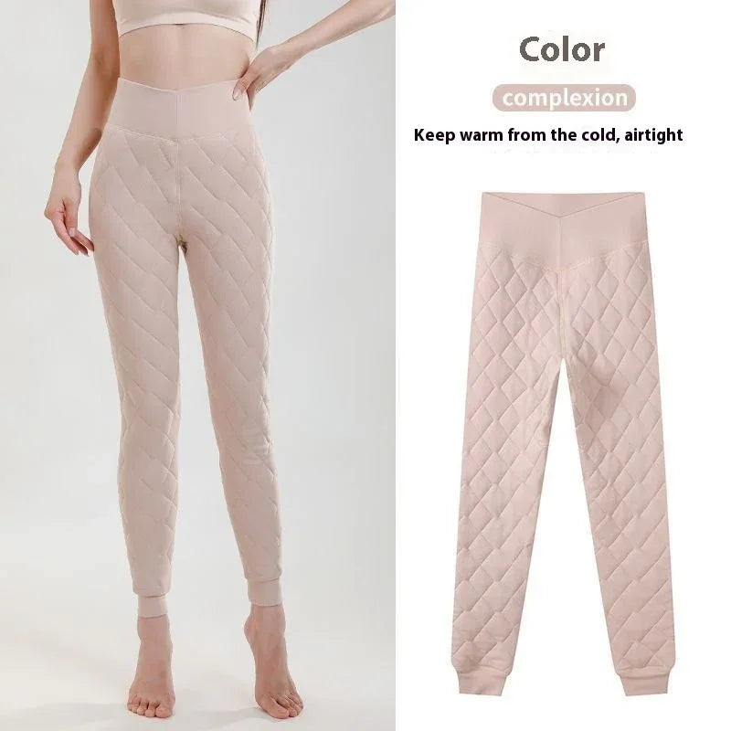 Warm Thickened Cashmere Leggings Winter Rhombus Stitching Pants Outerwear High Waist Slim Trousers Women Clothing - Gizmo Galaxy