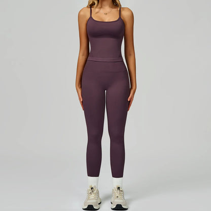 Women's Vest And Pants Color-blocking Yoga Set - Gizmo Galaxy