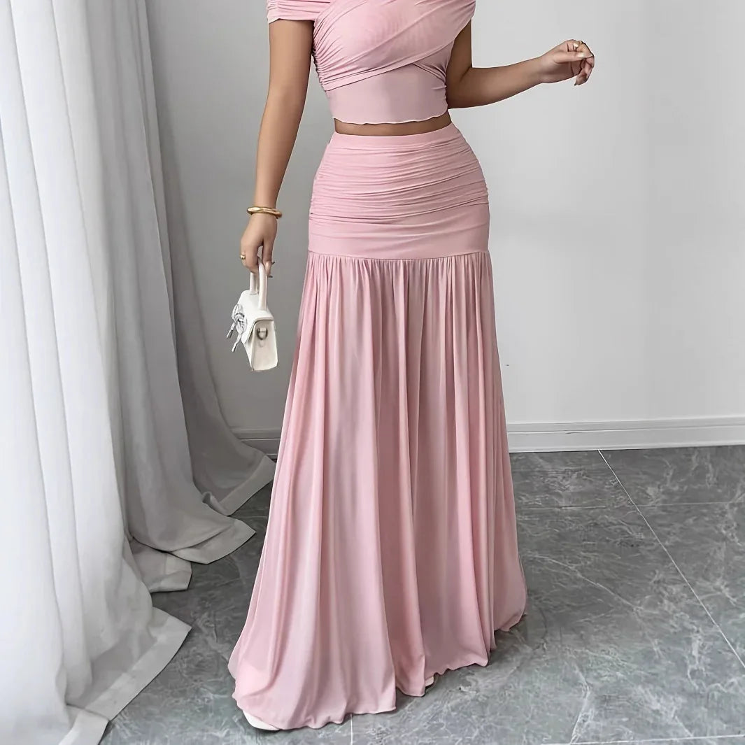 Elegant Solid Color Pleated Long Skirt For Women - Gizmo Galaxy