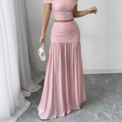 Elegant Solid Color Pleated Long Skirt For Women - Gizmo Galaxy