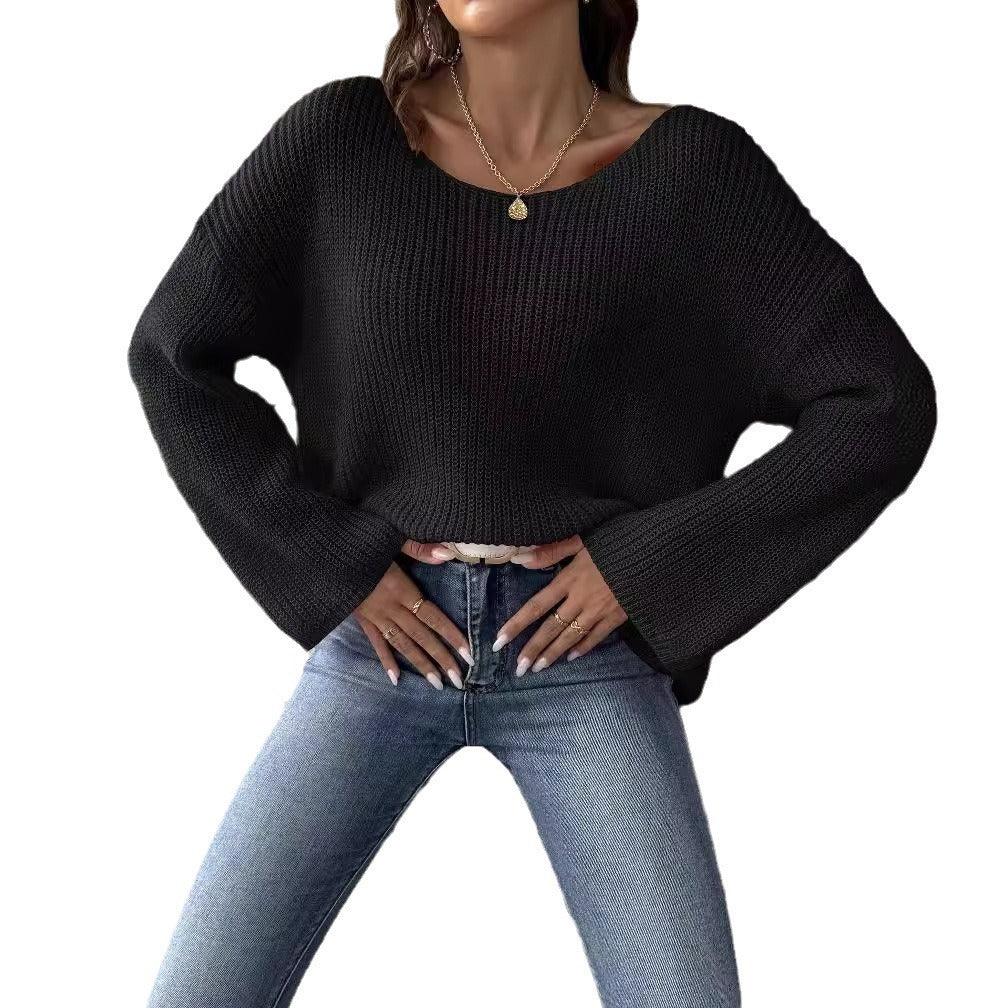 Women's Simple Loose Off Shoulder Off-the-shoulder Flared Sleeves Sweater - Gizmo Galaxy