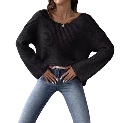 Women's Simple Loose Off Shoulder Off-the-shoulder Flared Sleeves Sweater - Gizmo Galaxy