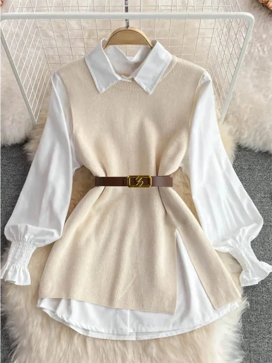 Women Vintage Apricot Split Hem Rib Knit Vest - Gizmo Galaxy