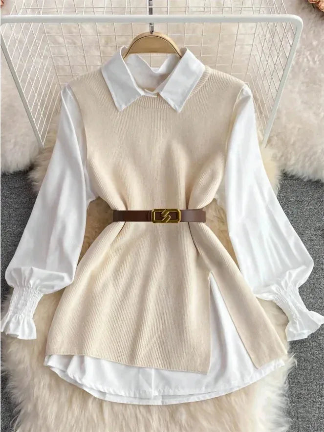 Women Vintage Apricot Split Hem Rib Knit Vest - Gizmo Galaxy