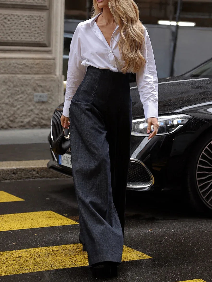 Elegant High-waist Wide-leg Jeans - Gizmo Galaxy