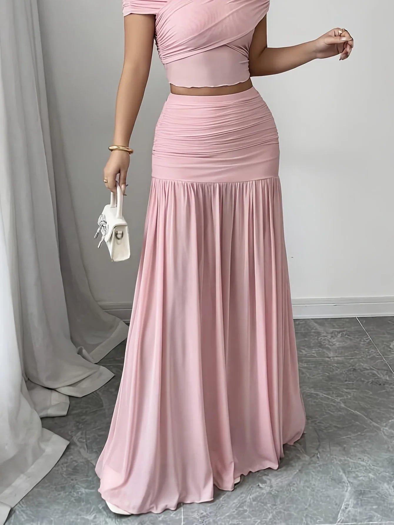Elegant Solid Color Pleated Long Skirt For Women - Gizmo Galaxy