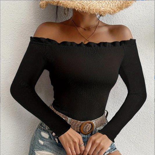 Elegant Slim Solid Color Long Sleeve Women's Top - Gizmo Galaxy