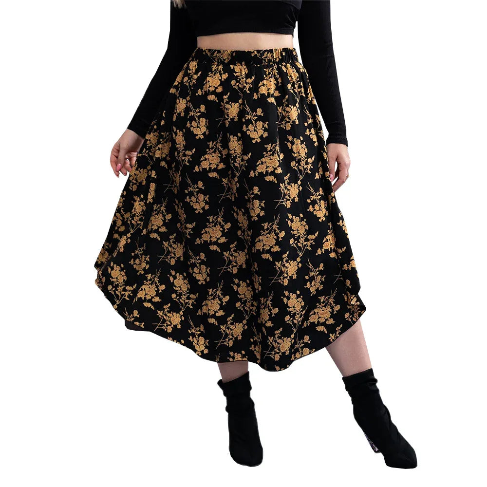 Commuter Style High-waisted Draped Floral Print Skirt - Gizmo Galaxy