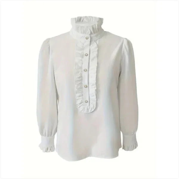 Fashionable Stand-up Collar Long-sleeved Shirt With Lotus Leaf Hem - Gizmo Galaxy