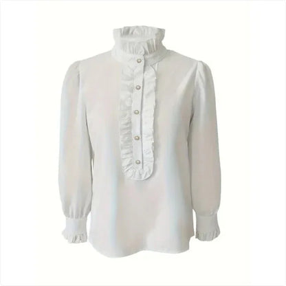 Fashionable Stand-up Collar Long-sleeved Shirt With Lotus Leaf Hem - Gizmo Galaxy