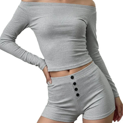 Women's Casual Long-sleeve Top Low-rise Button-front Hip-hugging Hot Pants - Gizmo Galaxy