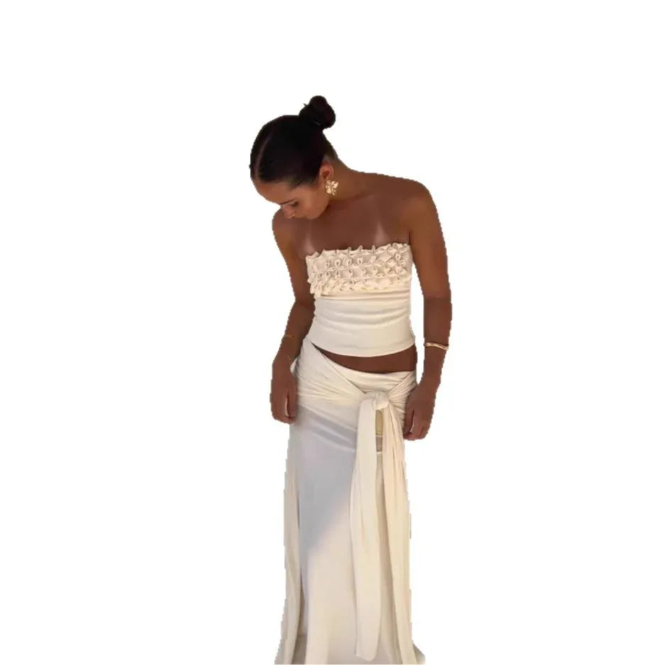 Sexy Patchwork Chest Wrap Midriff-baring Top Slim Fit Temperament Sheath Long Dress Suit - Gizmo Galaxy