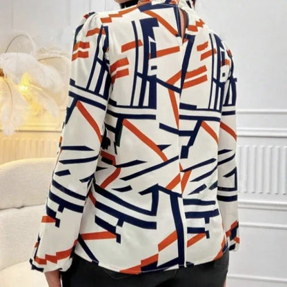Ladies' Fashionable And Elegant Casual Printed Long Sleeved Shirt Top With Elegant Orientation - Gizmo Galaxy