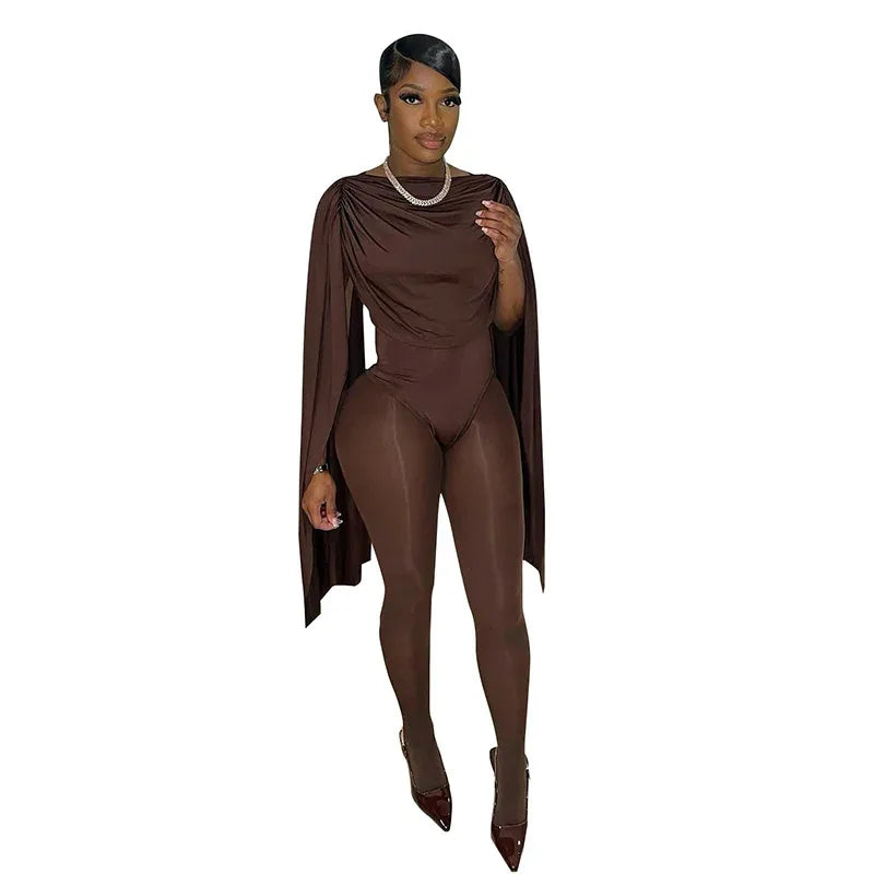 Solid Color Casual Slim-fitting Patchwork Long Sleeve Open Arm Mesh Long Conjoined Trousers - Gizmo Galaxy