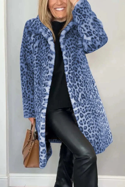Fall Winter Leopard Print Plush Mid-length Coat - Gizmo Galaxy