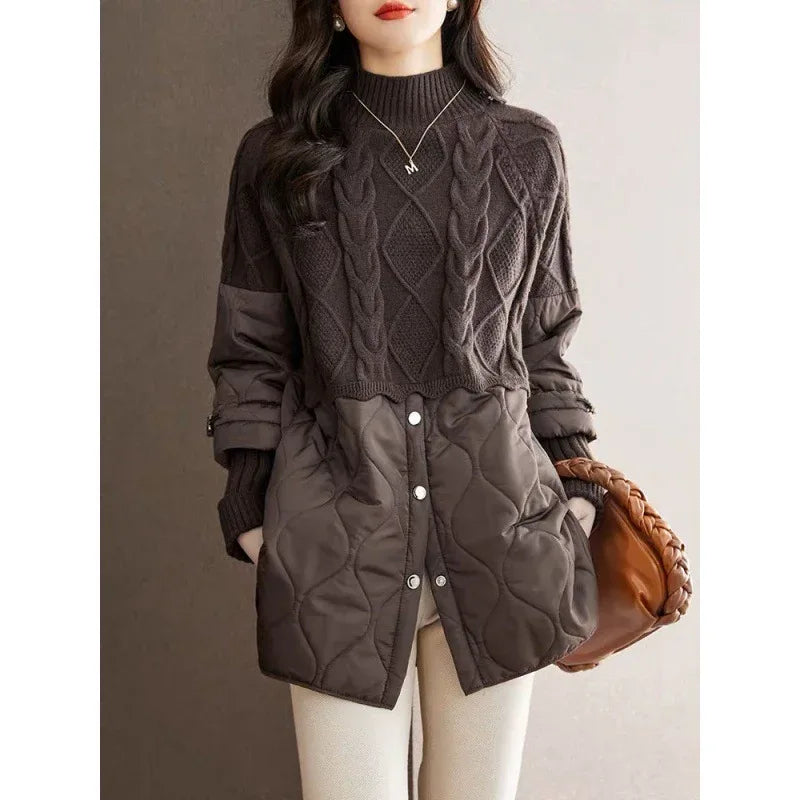 Women's New Winter Cotton-padded Clothes Splicing Knitwear - Gizmo Galaxy