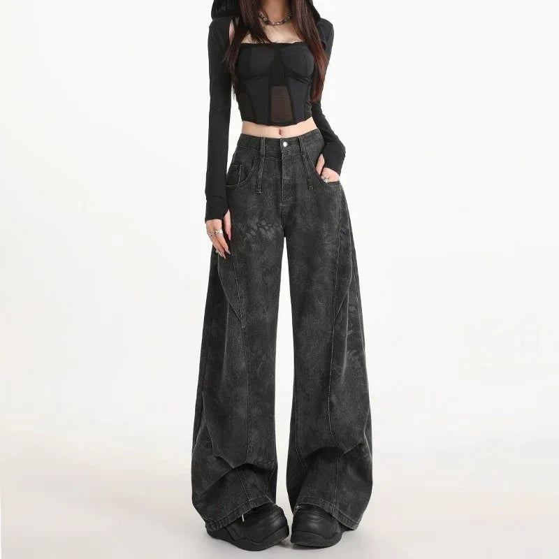 Women's Plus-Size Printed Pleated Straight-Leg Floor-Length Wide-Leg Pants - Gizmo Galaxy