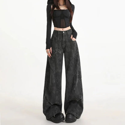 Women's Plus-Size Printed Pleated Straight-Leg Floor-Length Wide-Leg Pants - Gizmo Galaxy