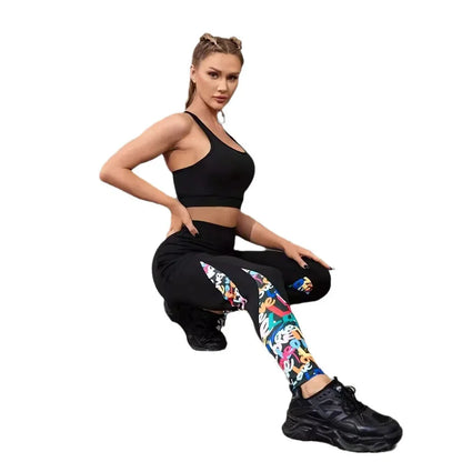 Color Contrast Patchwork Fashion Hip Raise High Waist Tight Sports Yoga Pants Leggings - Gizmo Galaxy