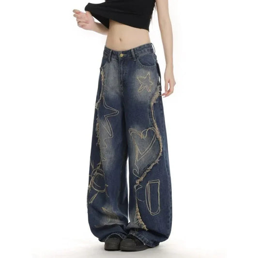 Women's High Waist Ripped Jeans Slim Fit Wide Leg Floor-Length Pants - Gizmo Galaxy