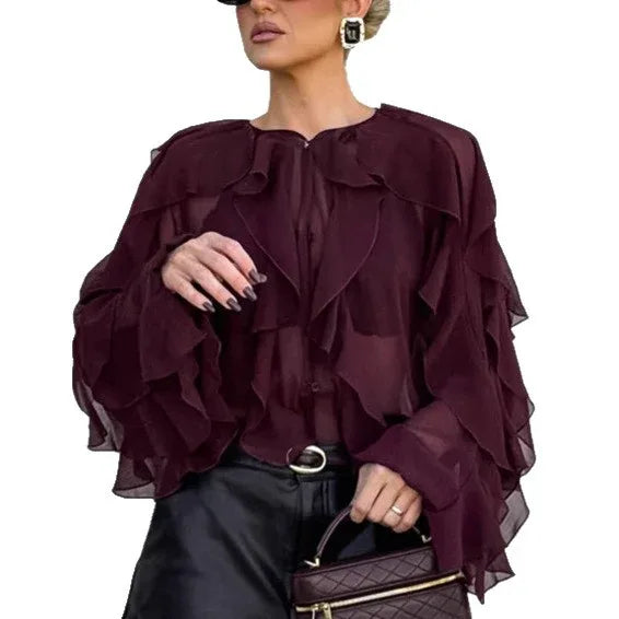 Fashionable High-end Layered Ruffle Blouse For Women - Gizmo Galaxy
