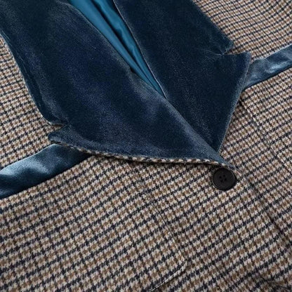 Color Matching Plaid Woolen Coat Women - Gizmo Galaxy