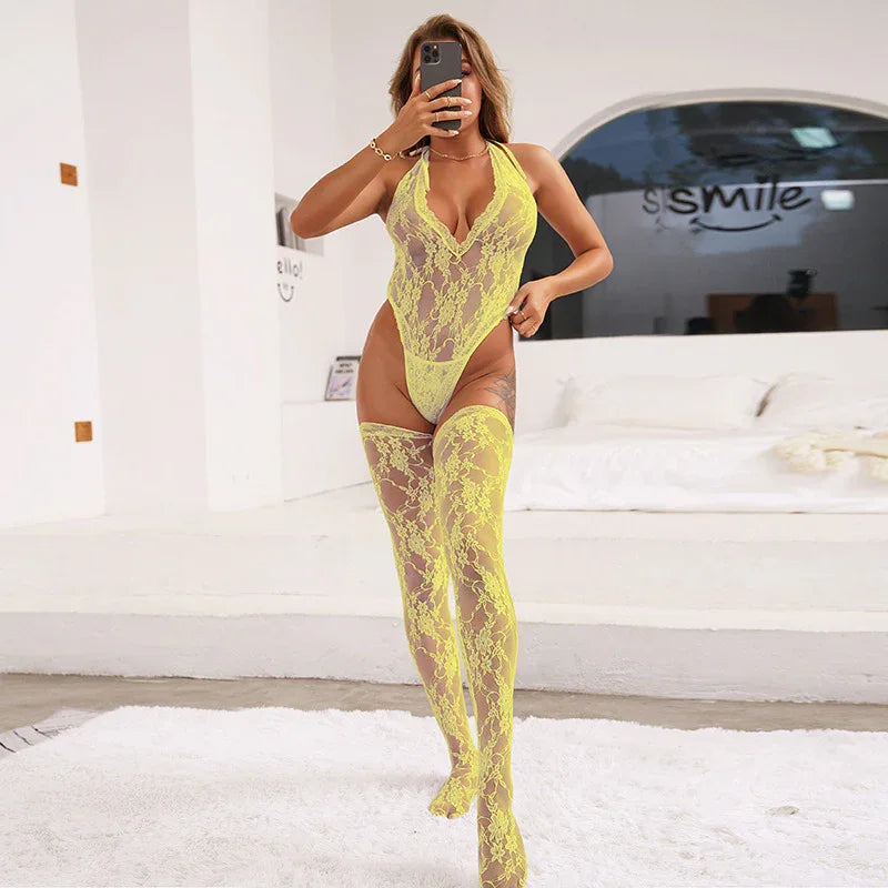 New Style Strappy Halterneck V-neck Bodysuit - Gizmo Galaxy