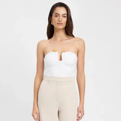 Solid Color Chest-wrapped Backless Pleated Agate T-shirt - Gizmo Galaxy