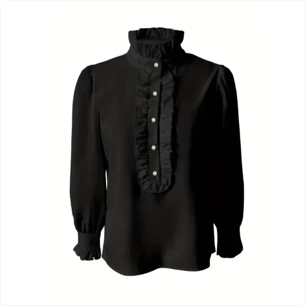 Fashionable Stand-up Collar Long-sleeved Shirt With Lotus Leaf Hem - Gizmo Galaxy