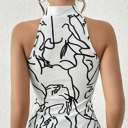 Ladies' Printed Cross Hanging Neck Slim Fashion Vest - Gizmo Galaxy