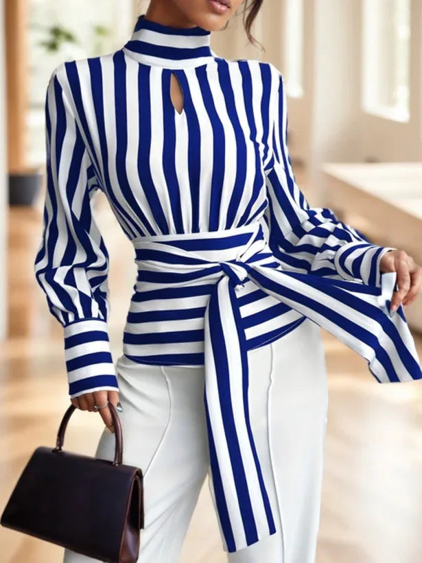 Ladies' Striped Long-sleeved Top - Gizmo Galaxy