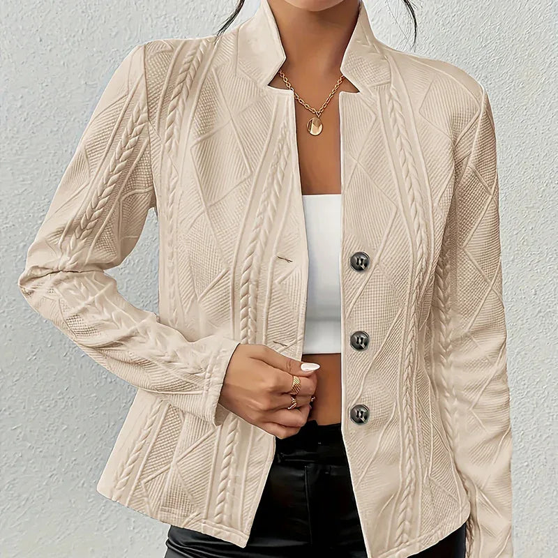 Women's Elegant Textured Open Front Business Casual Work Office Blazer Jacket Suit - Gizmo Galaxy
