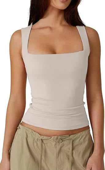 Wearing Women's Camisole Vest Inside, Spicy Girl Fashionable Summer Square Neck Top, Milk Silk - Gizmo Galaxy