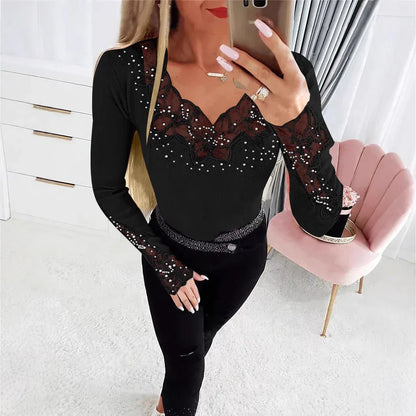 Solid Color Neckline And Cuff Stitching Lace Hot - Gizmo Galaxy