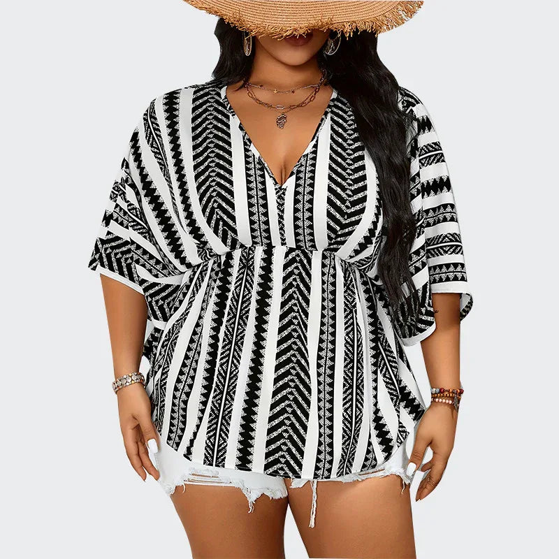 Deep V-neck Short Sleeve Pullover Women - Gizmo Galaxy