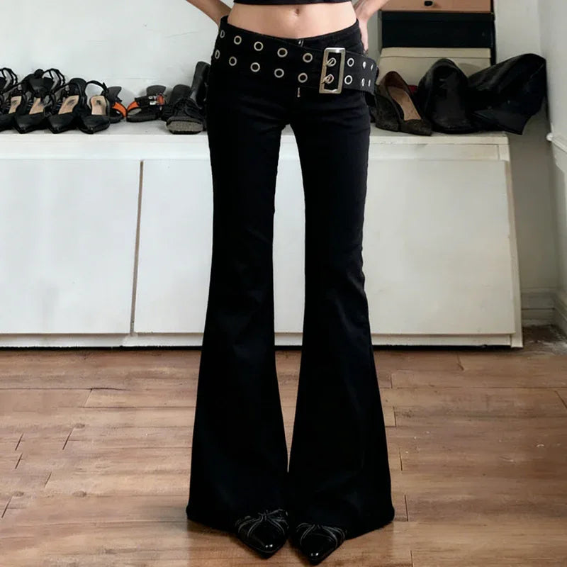 Women's Casual Slim-fit Low-rise Figure-flattering Flared Pants - Gizmo Galaxy