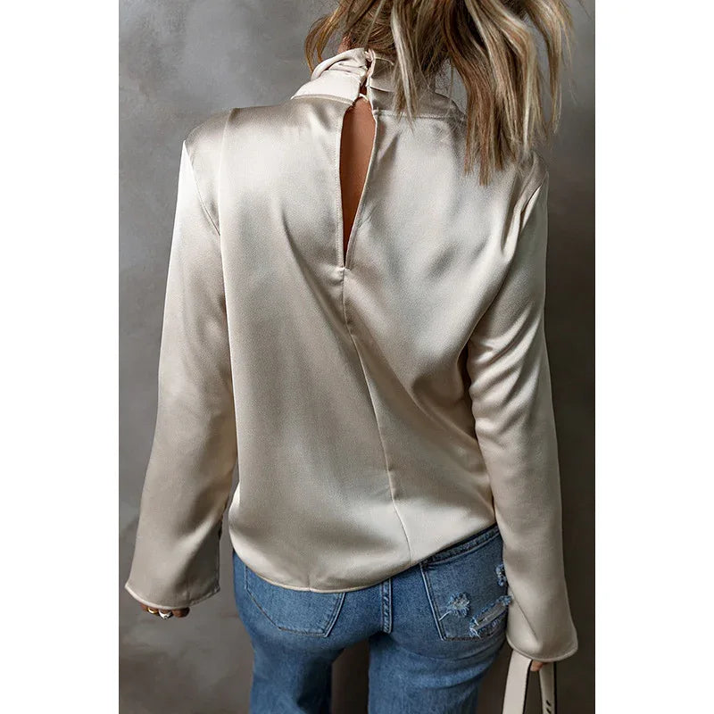 Women's Solid Color Satin Chiffon Blouse - Gizmo Galaxy