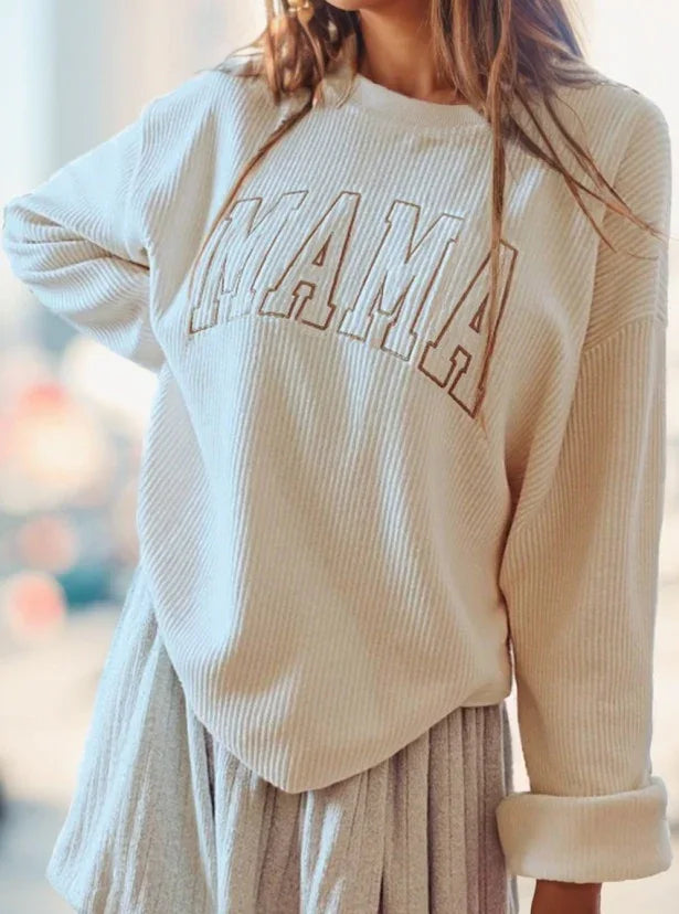 Women Loose Fit Embroidered Print Sweatshirt Top - Gizmo Galaxy