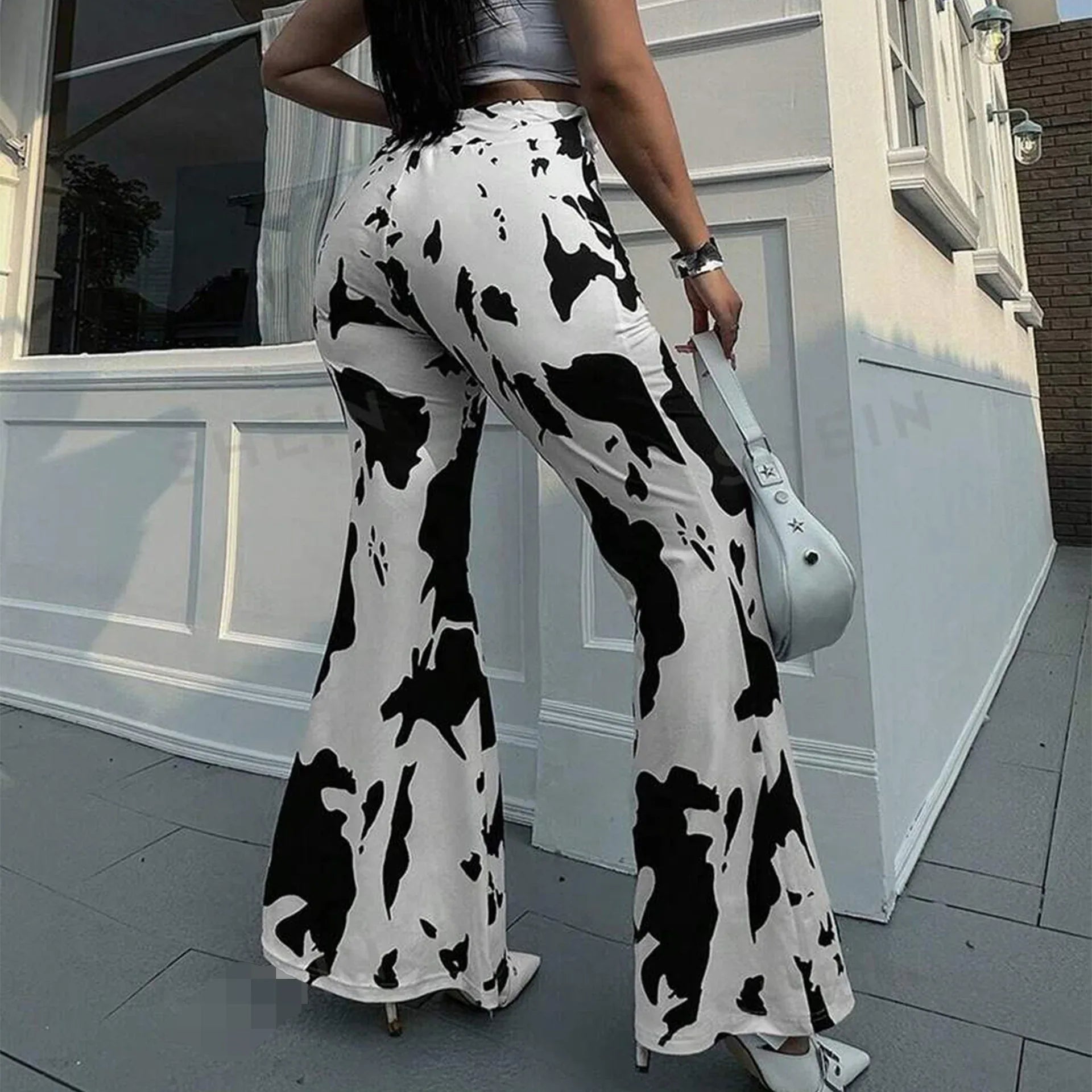 Cow Print Fashion High-waisted Casual Flared Pants - Gizmo Galaxy