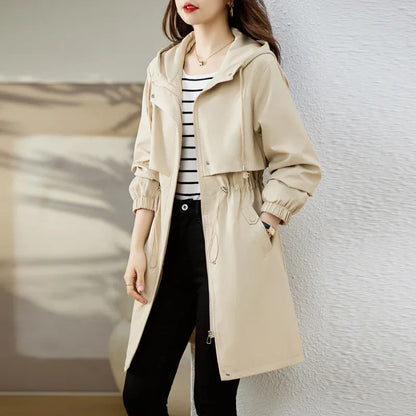Early Autumn Casual Women's Windbreaker Loose Hooded Fashion Mid-length Slimming Coat - Gizmo Galaxy