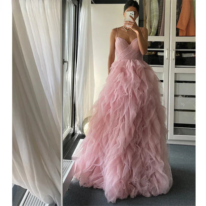 Evening Gown Prom Irregular Spaghetti-strap Mesh Long Dress - Gizmo Galaxy